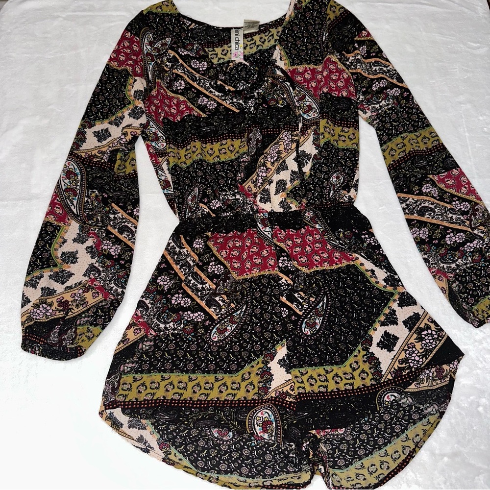 Mimi Chica Multi-Color Paisley Long-Sleeve Romper
